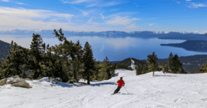 featured image Downhill skiing above Lake Tahoe